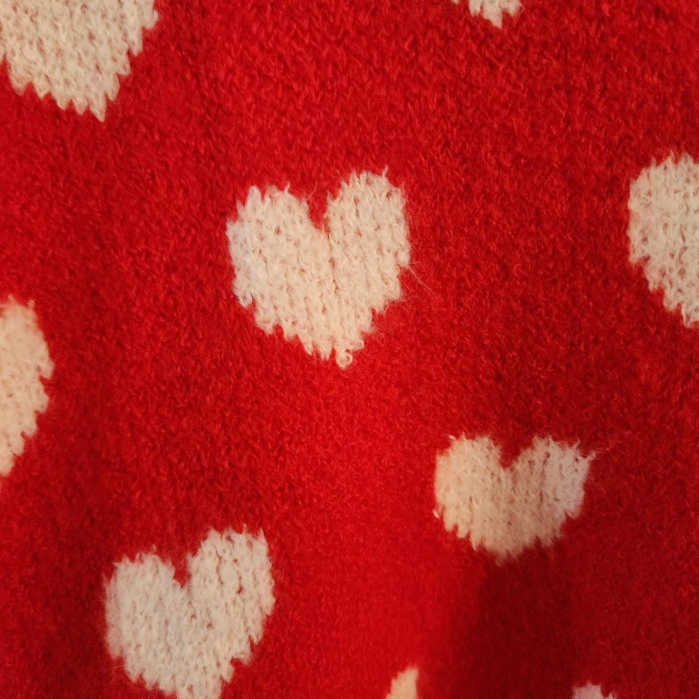 CeCe Red V-Neck Sweater with White Heart Pattern - Picture 6 of 6